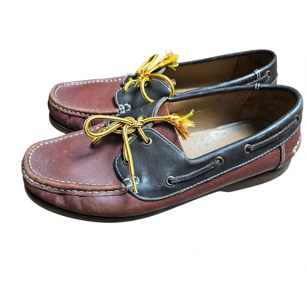 Samuel Windsor Deck Boat Shoes Mens Two Tone Black Burgundy Leather‎ Size 10